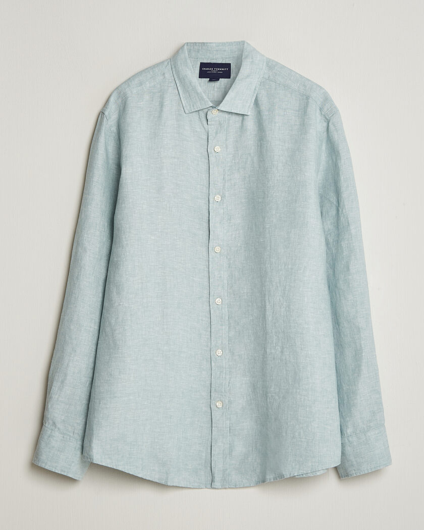 Charles Tyrwhitt Pure Linen Slim Fit Shirt Pale Teal Green – Verde