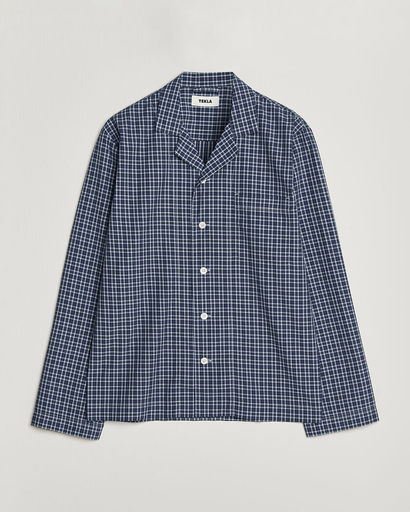 Tekla Fine Twill Pyjama Shirt Lanegan Checks – Blu