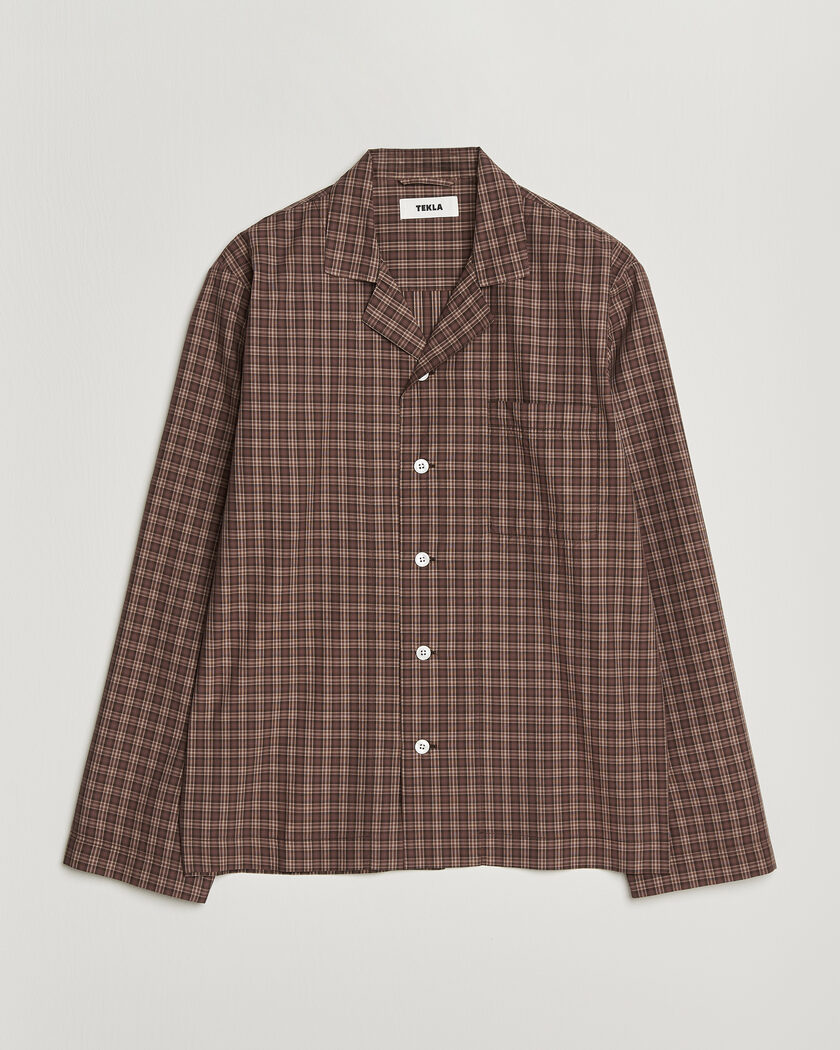 Tekla Fine Twill Pyjama Shirt Serra Checks – Marrone