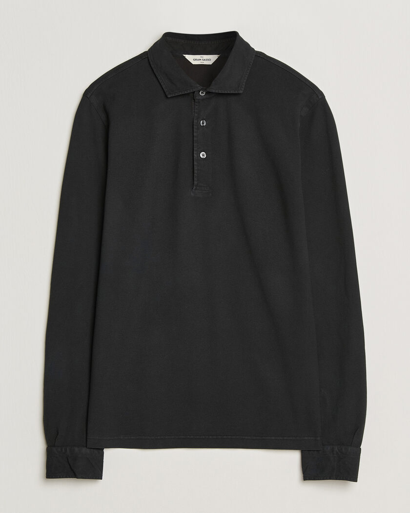 Gran Sasso Washed Long Sleeve Polo Black – Nero