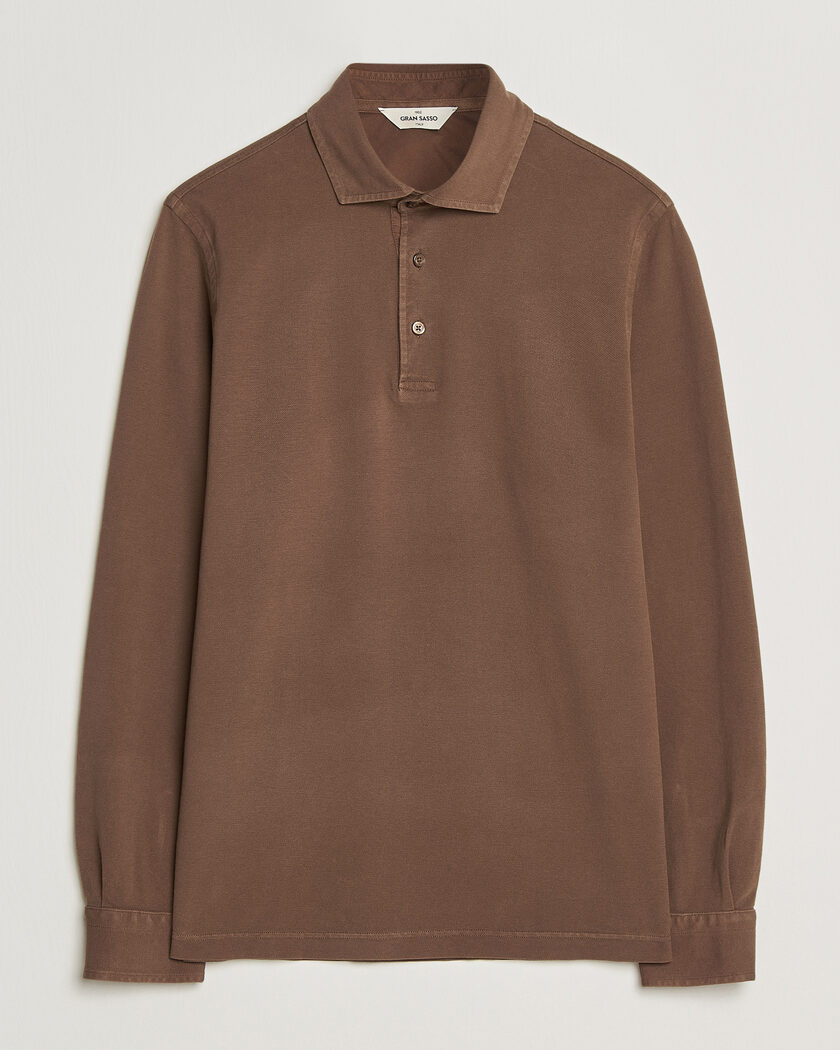 Gran Sasso Washed Long Sleeve Polo Brown – Marrone