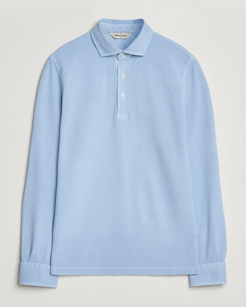 Gran Sasso Washed Long Sleeve Polo Light Blue – Blu