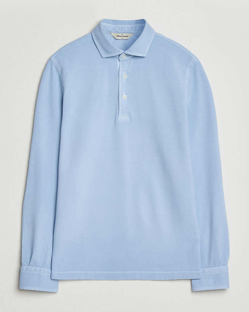 Gran Sasso Washed Long Sleeve Polo Light Blue – Blu