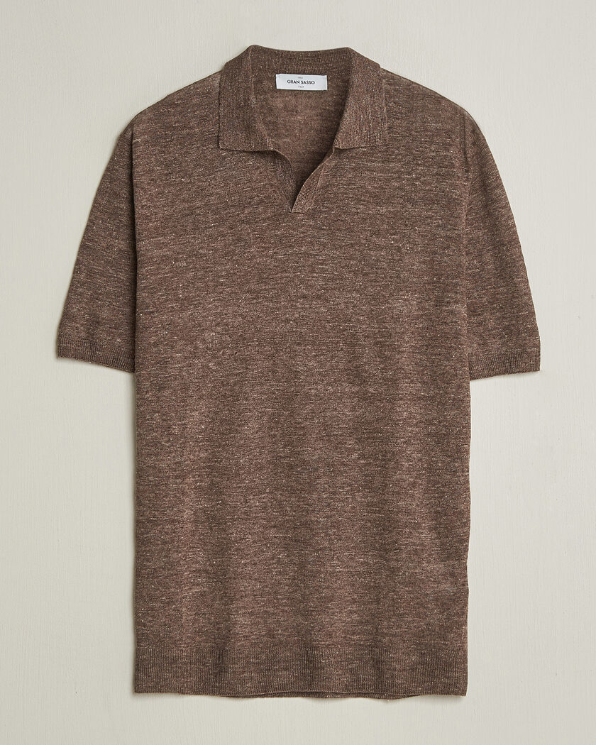 Gran Sasso Washed Knitted Linen Polo Brown Melange – Marrone