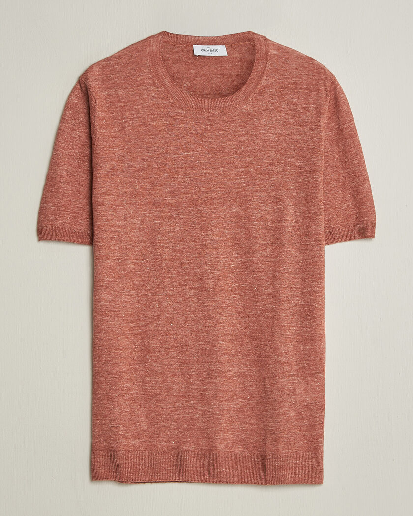 Gran Sasso Washed Knitted Linen T-Shirt Apricot Orange Melange – Arancione