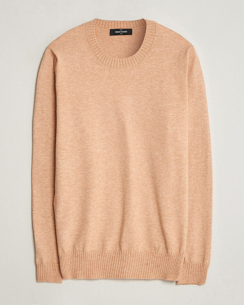 Gran Sasso Cotton/Cashmere Knitted Crew Neck Sweater Apricot Orange Melange – Arancione