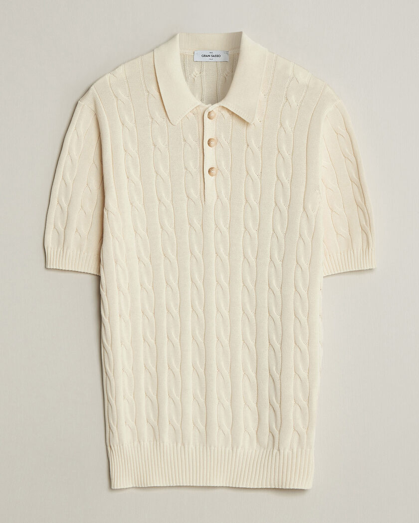 Gran Sasso Cotton Cable Knitted Polo Cream – Bianco