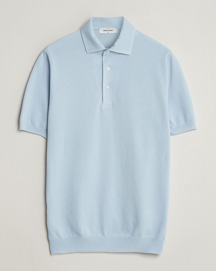 Gran Sasso Cotton Textured Knitted Polo Light Blue – Blu