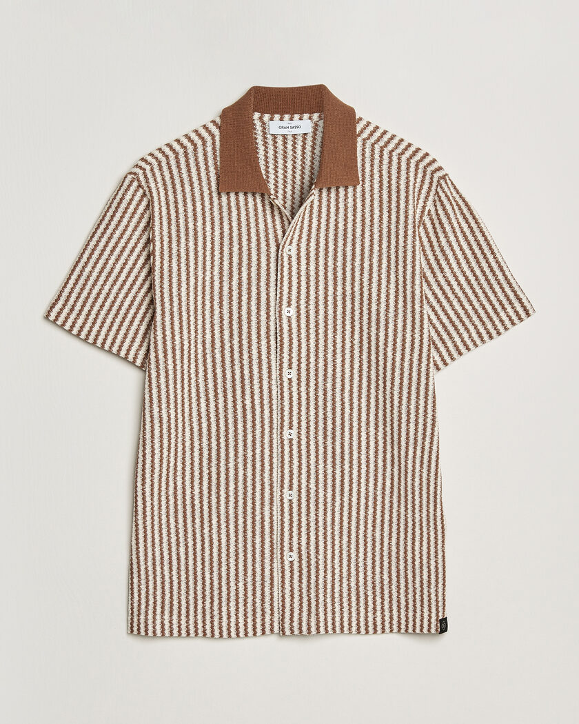 Gran Sasso Cotton Knitted Striped Resort Shirt Brown/White – Marrone