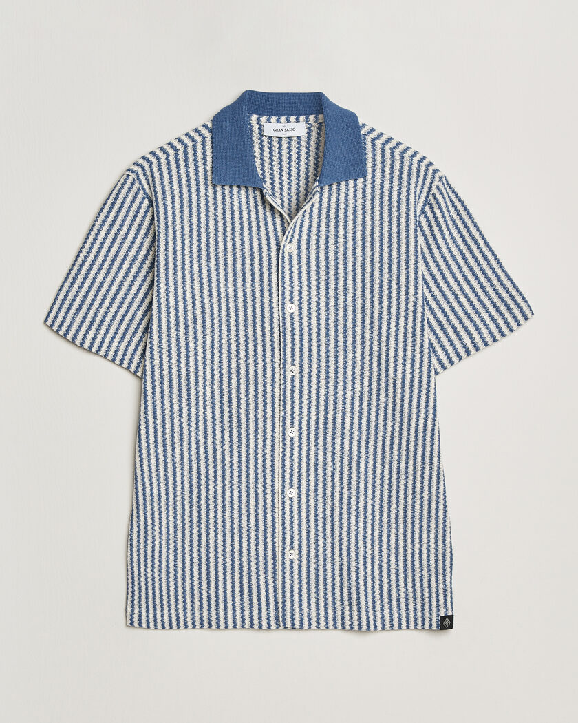 Gran Sasso Cotton Knitted Striped Resort Shirt Blue/white – Blu