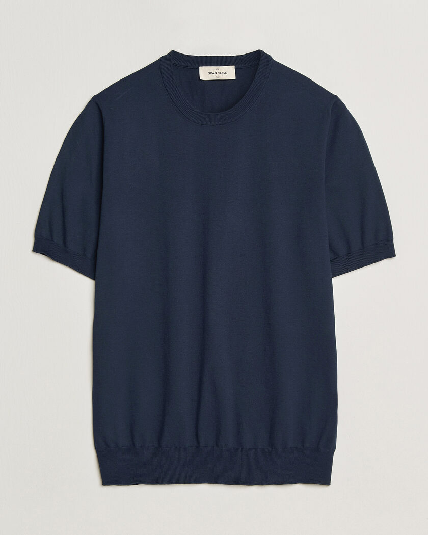 Gran Sasso Cotton Knitted Crew Neck T-Shirt Navy – Blu