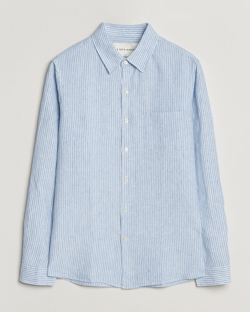 A Day's March Daintree Striped Linen Shirt Light Blue/White – Blu