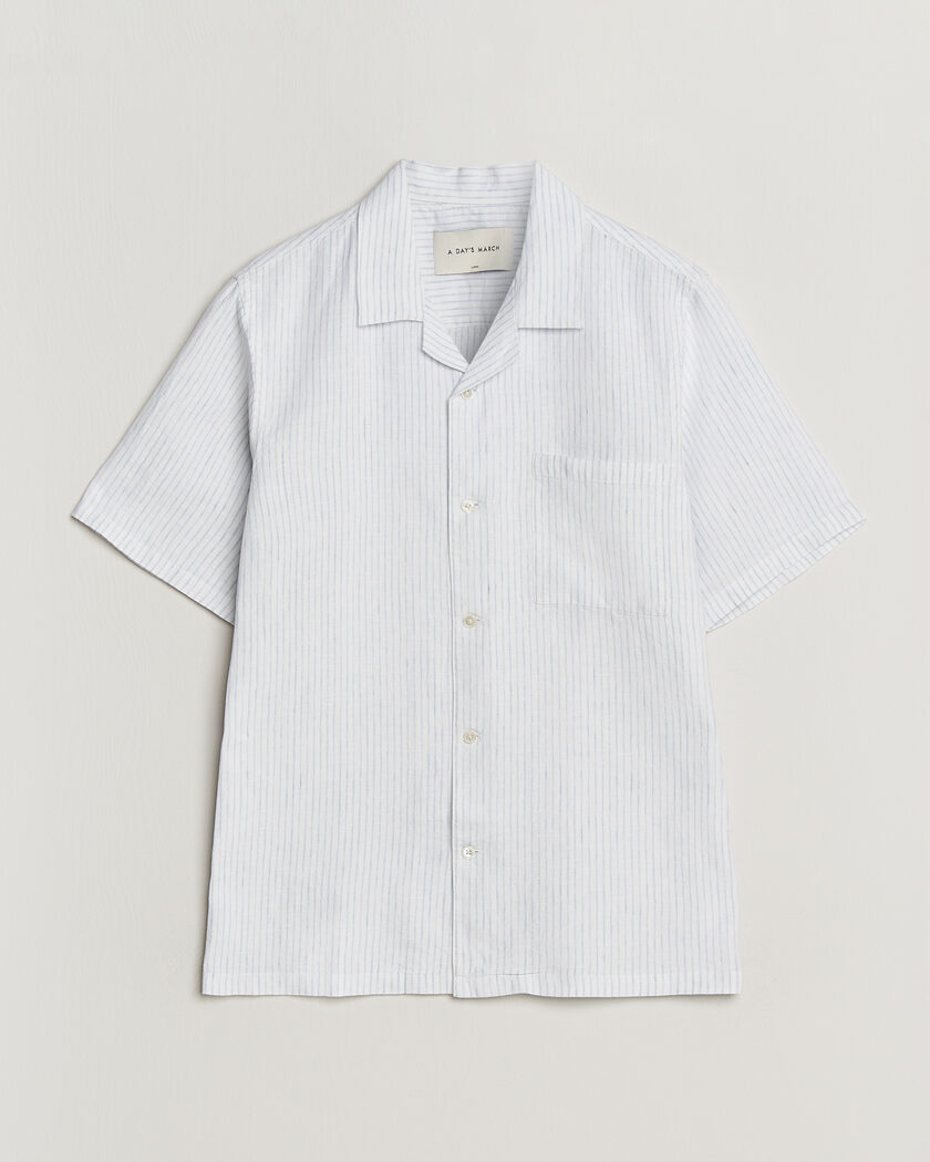 A Day's March Yamu Striped Linen Short Sleeve Shirt White – Bianco