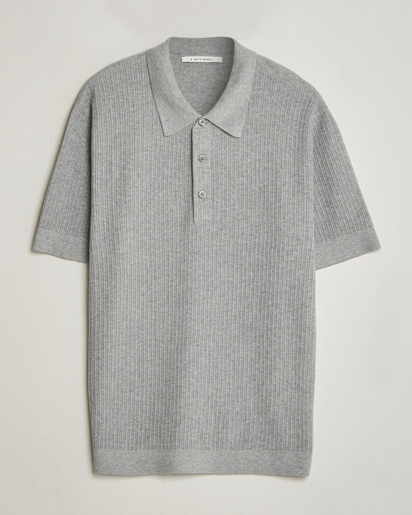A Day's March Aspen Structured Knitted Polo Grey – Grigio