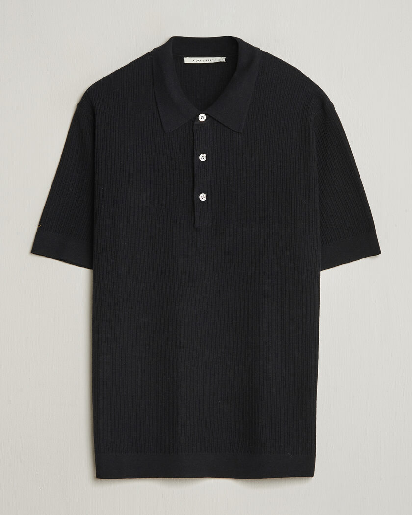 A Day's March Aspen Structured Knitted Polo Black – Nero