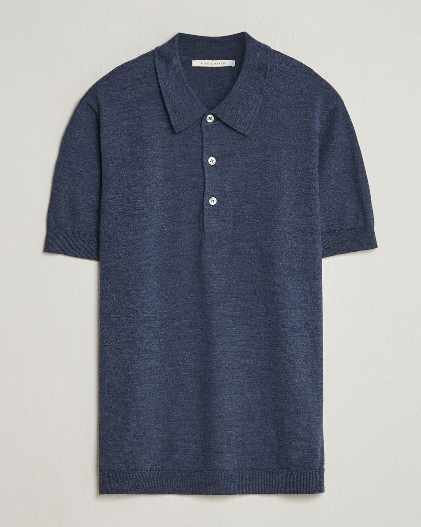 A Day's March Rosehall Knitted Polo Storm Blue – Blu