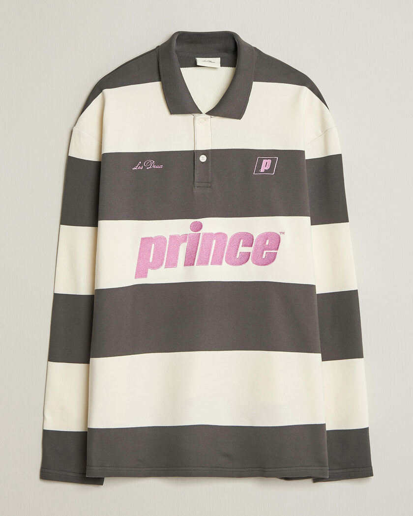 LES DEUX Prince Striped Long Sleeve Polo Raven Gray – Bianco