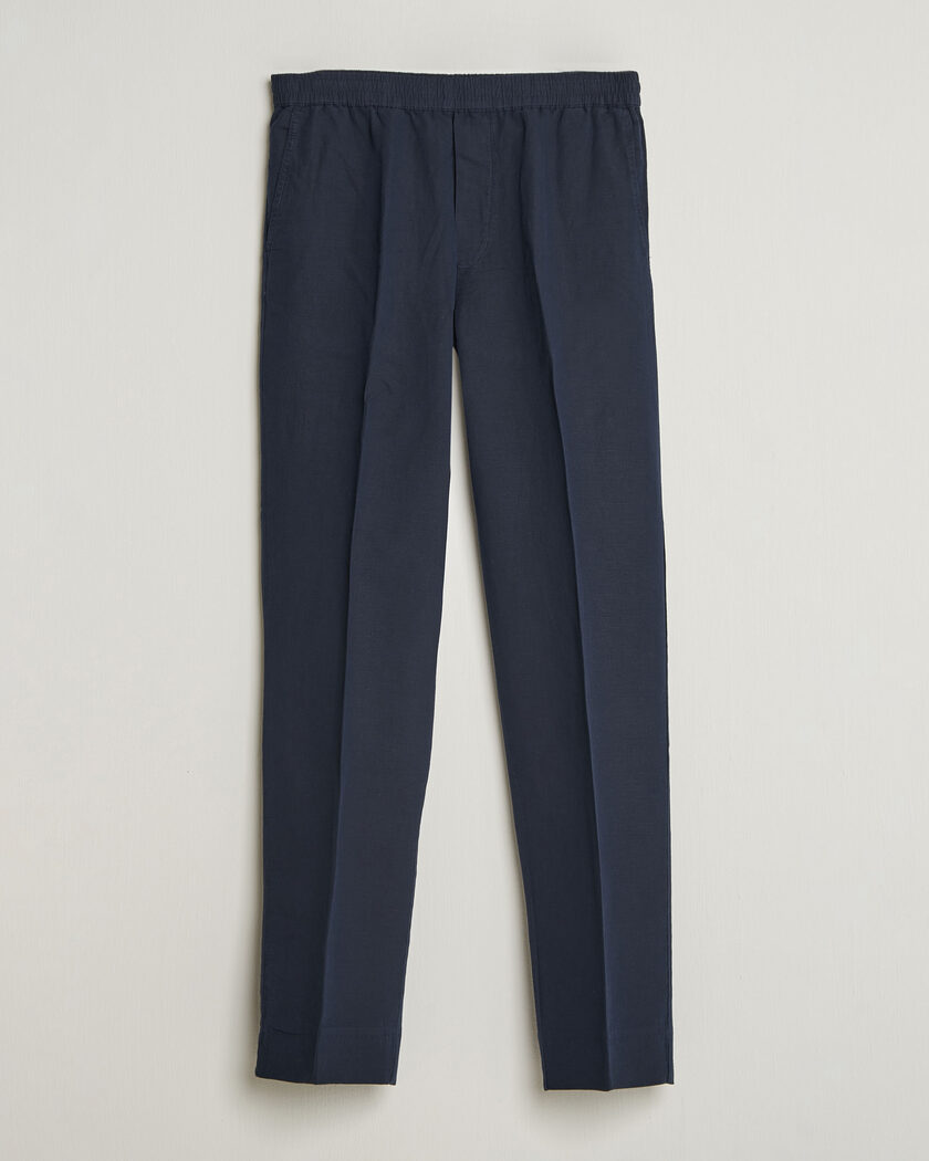 Filippa K Theo Relaxed Linen/Cotton Drawstring Trousers Navy – Blu