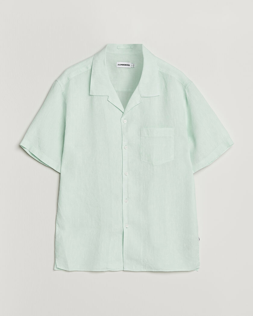 J.Lindeberg Elio Linen Short Sleeve Shirt Bay Green – Verde