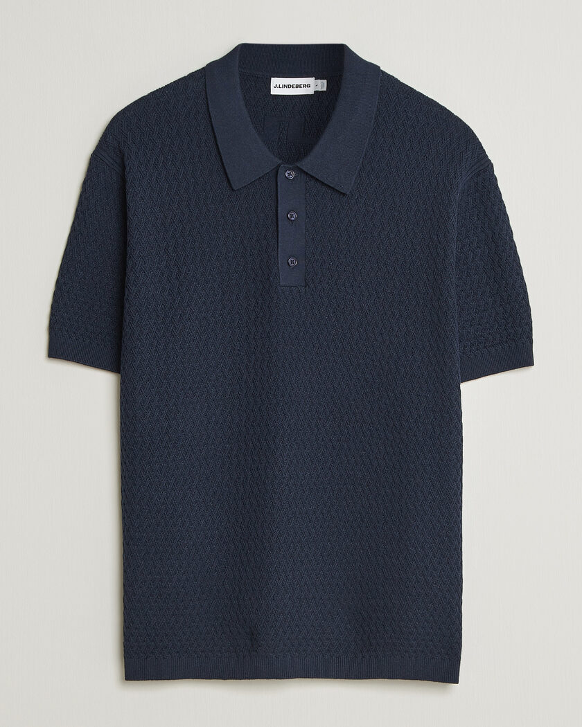 J.Lindeberg Jacques Structured Knitted Polo Navy – Blu