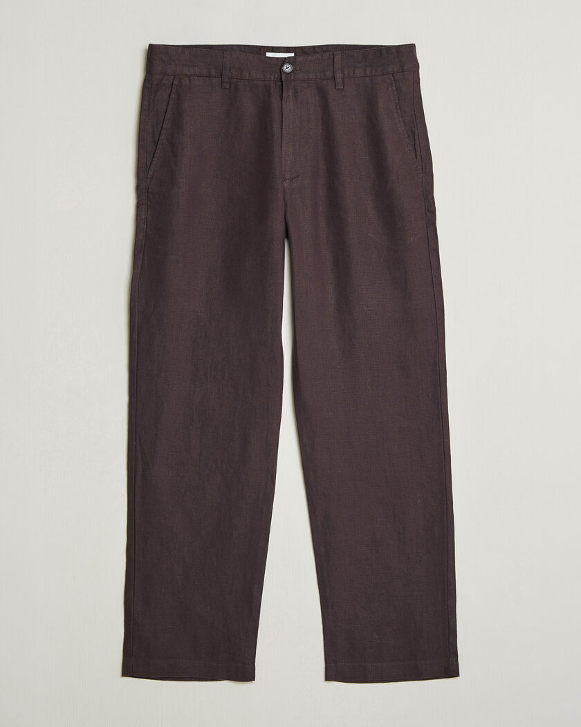 NN07 Aden Regular Fit Linen Trousers Dusky Port – Marrone