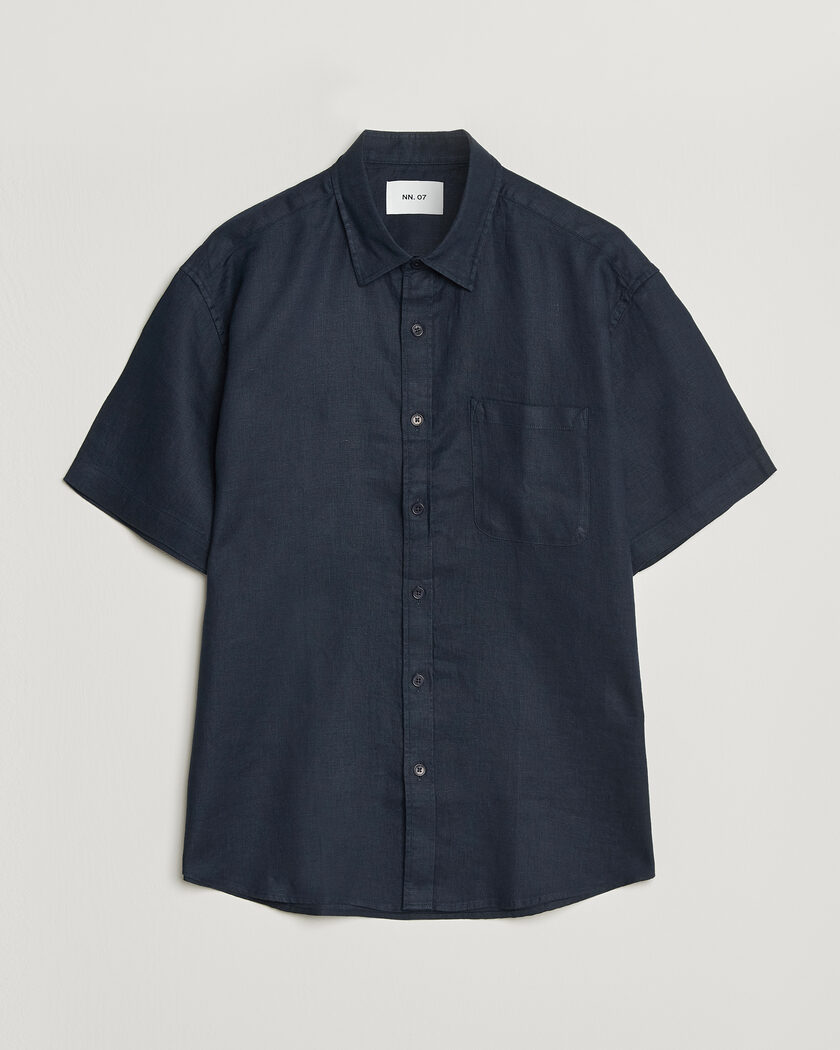NN07 Deon Linen Short Sleeve Shirt Navy Blue – Blu