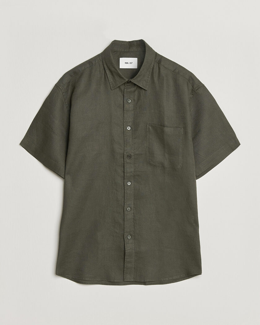 NN07 Deon Linen Short Sleeve Shirt Dark Army – Verde