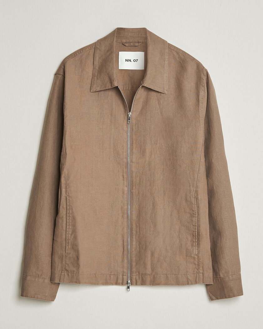 NN07 Alban Linen Full Zip Overshirt Clay Mirage – Marrone