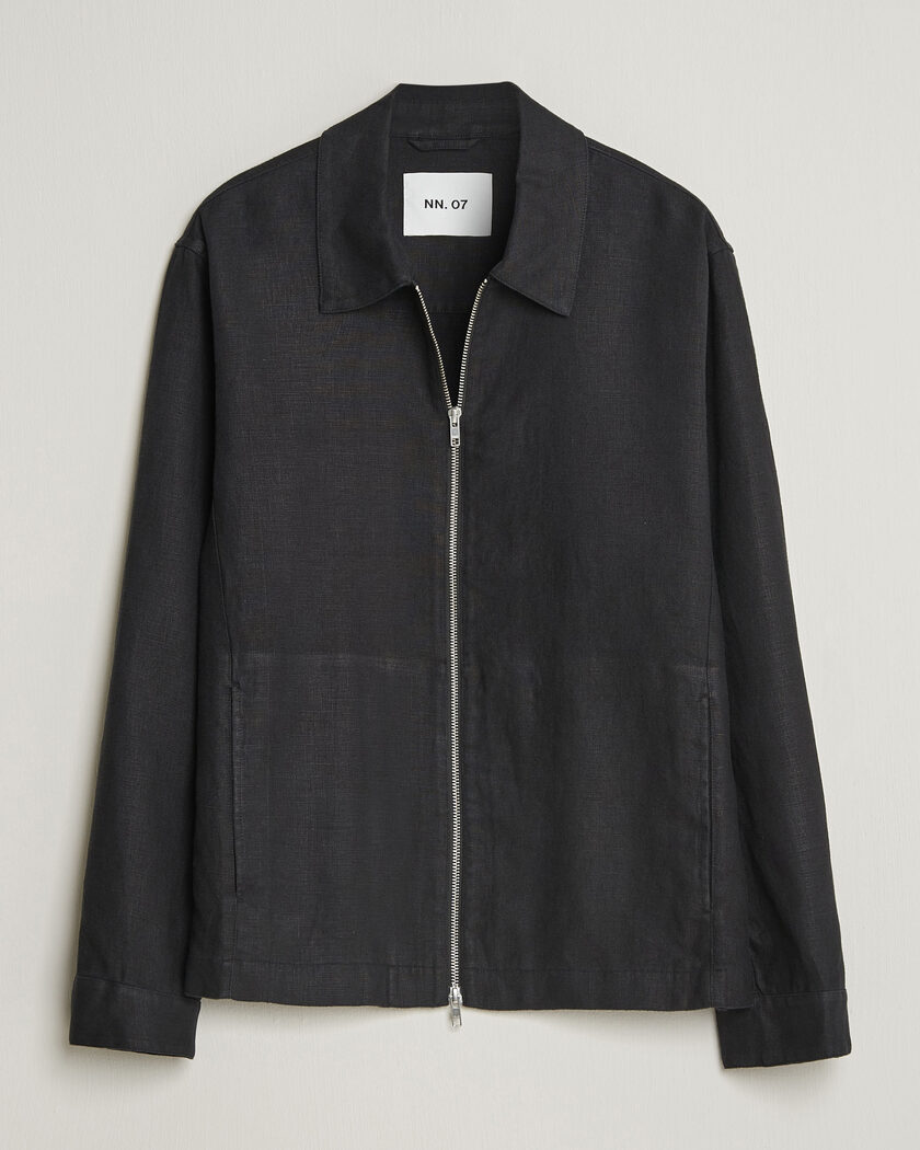 NN07 Alban Linen Full Zip Overshirt Black – Nero