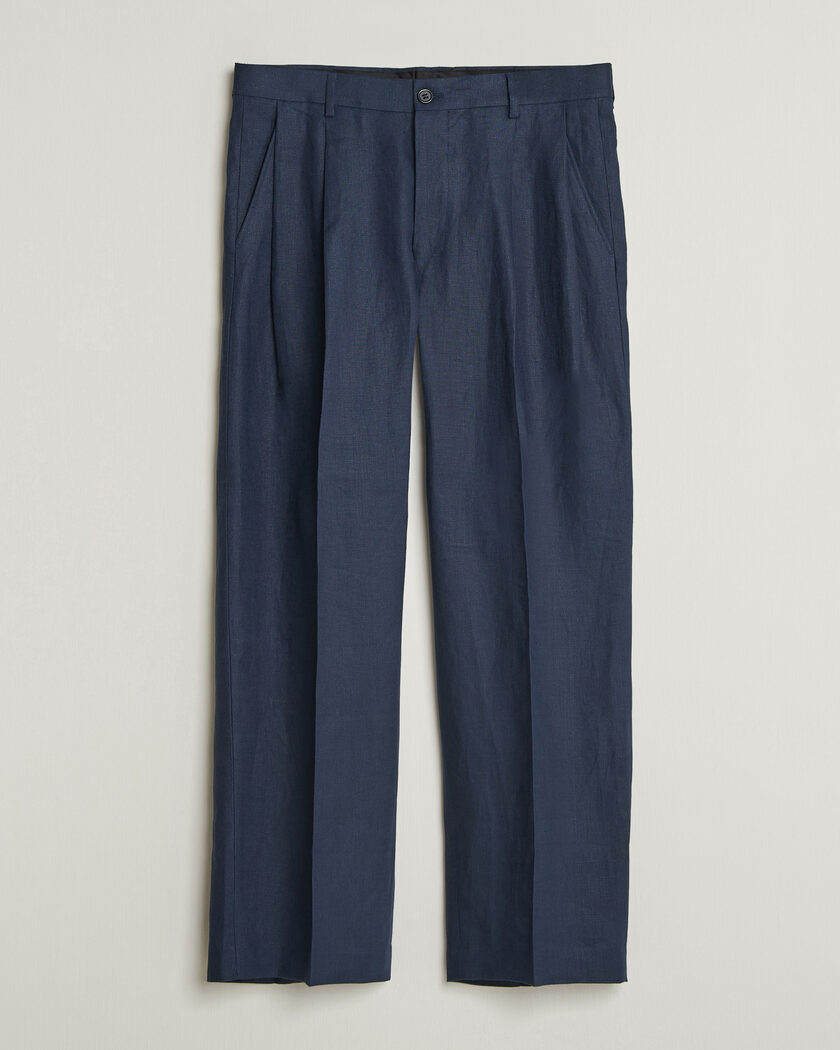 NN07 Justin Linen Double Pleated Trousers Navy Blue – Blu