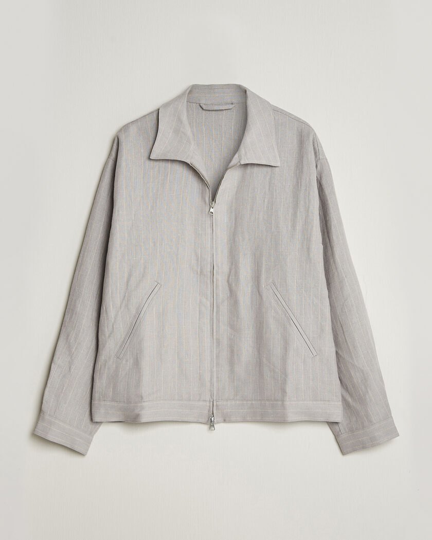 NN07 Petrus Pinstriped Linen Full Zip Overshirt Grey – Grigio