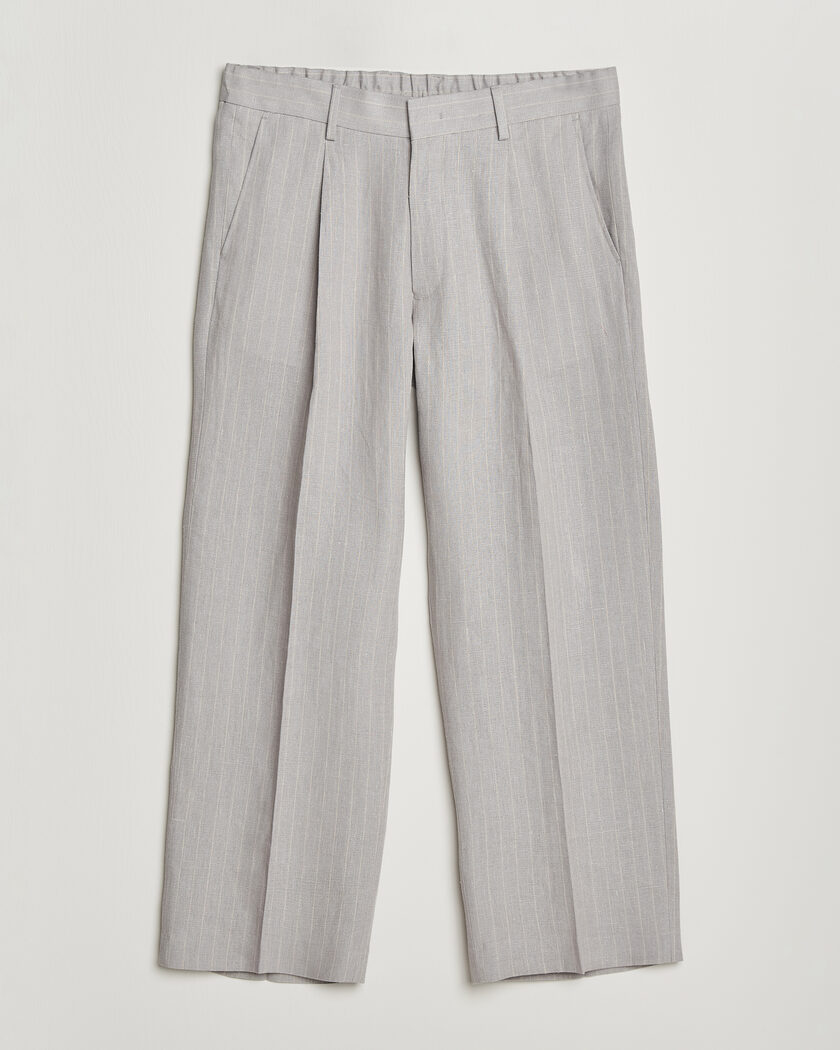 NN07 Kay Pinstriped Pleated Linen Trousers Grey – Grigio