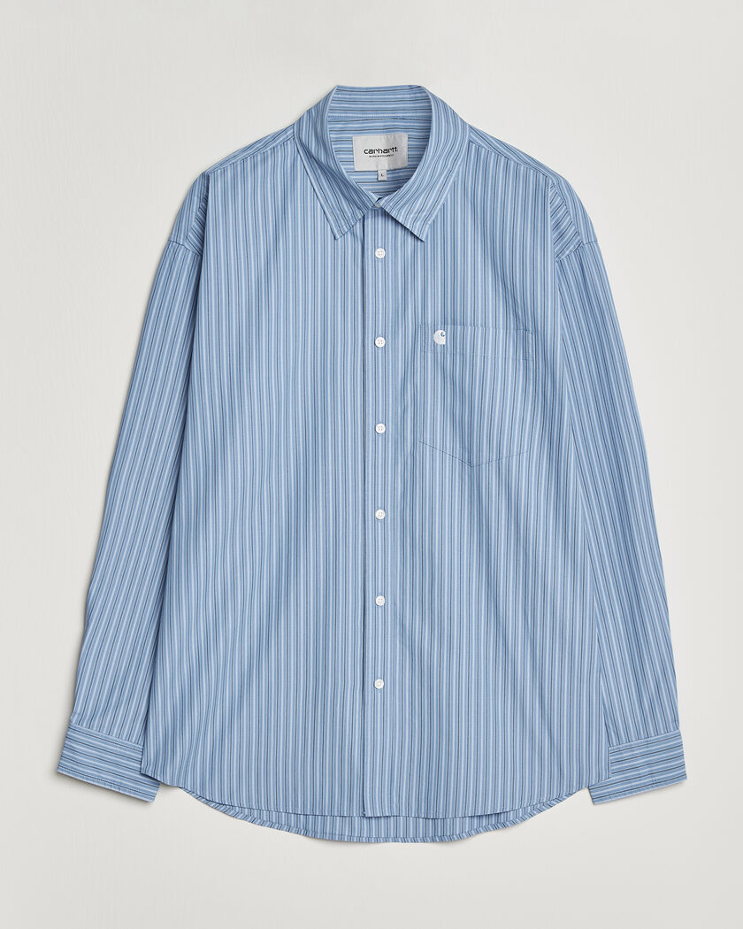Carhartt WIP Keen Striped Cotton Poplin Shirt Curacao – Blu