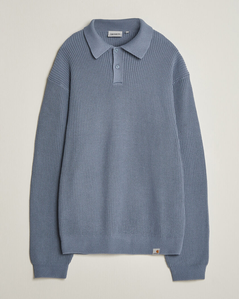 Carhartt WIP Miles Knitted Cotton Polo Shad Blue – Blu