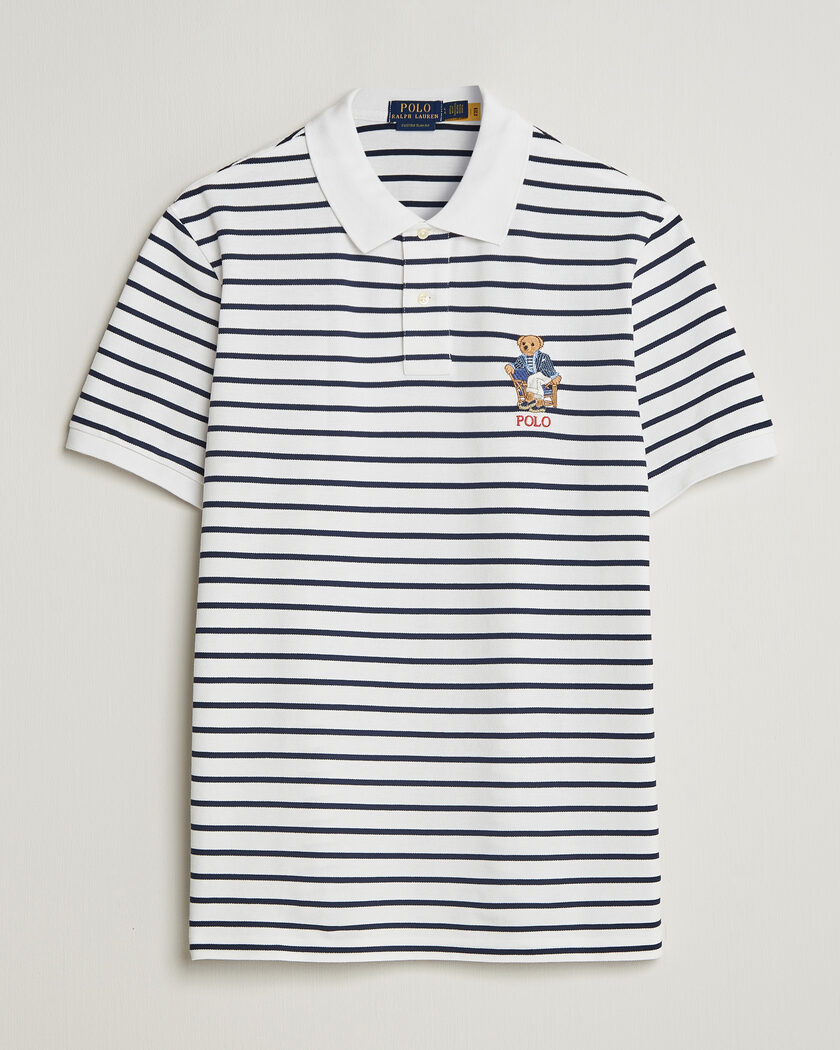 Polo Ralph Lauren Newport Bear Striped Custom Slim Polo White/Navy – Blu