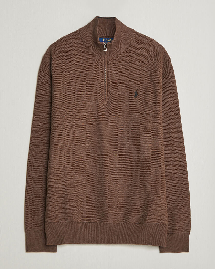 Polo Ralph Lauren Textued Half-Zip Nutmeg Brown Heather – Marrone