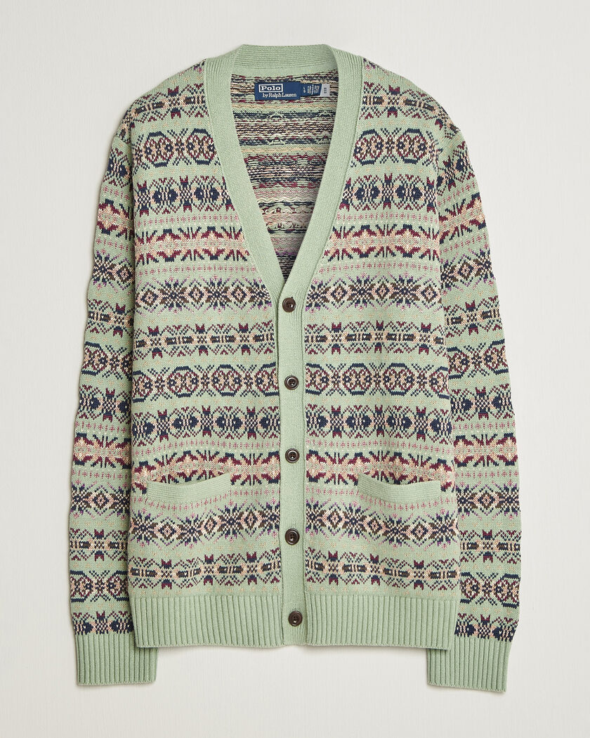 Polo Ralph Lauren Cotton/Linen Fairisle Cardigan Green Combo – Verde