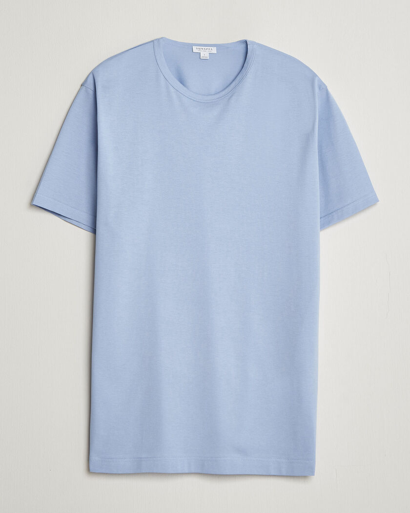 Sunspel Crew Neck Q82 Cotton T-Shirt Sky Blue – Blu
