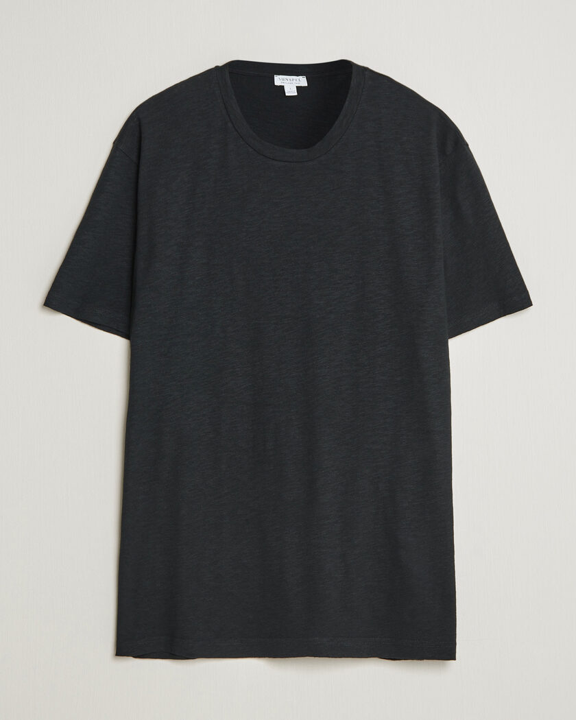 Sunspel Pima Cotton/Linen T-Shirt Black – Nero