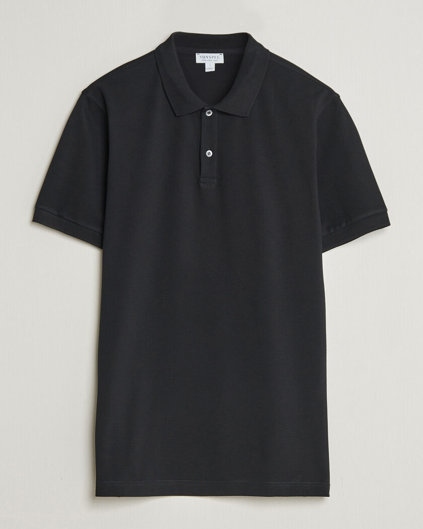 Sunspel Short Sleeve Pique Polo Black – Nero