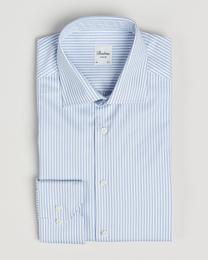 Stenströms Slimline Stripe Cut Away Shirt Light Blue – Blu