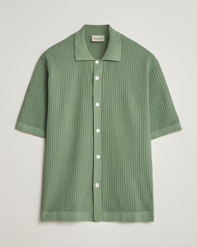 Forét Barrow Short Sleeve Knitted Cotton Shirt Green Oxide – Verde