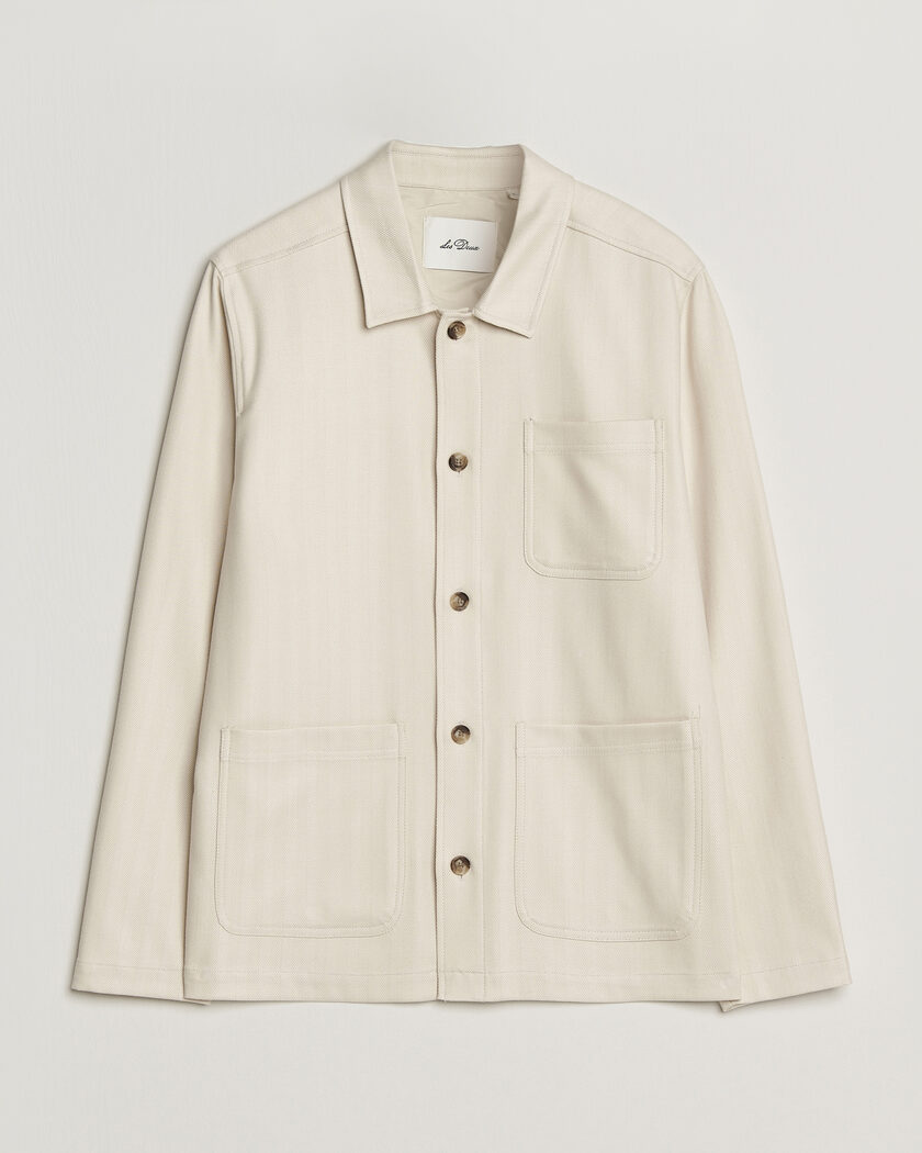 LES DEUX Herringbone Overshirt Ivory – Bianco