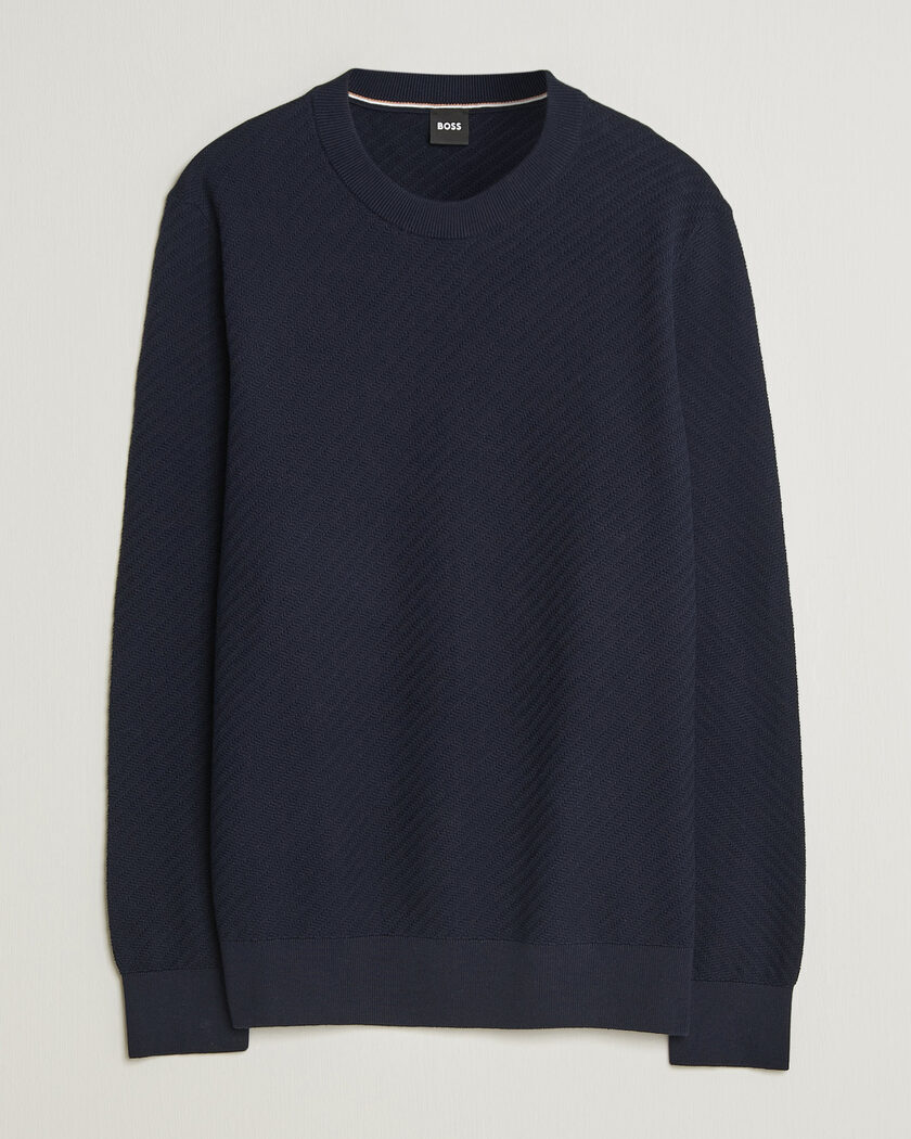 BOSS BLACK Lofranco Structured Knitted Sweater Dark Blue – Blu