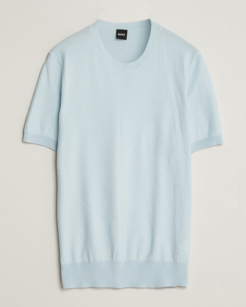 BOSS BLACK Laruso Structured Knitted T-Shirt Open Blue – Blu