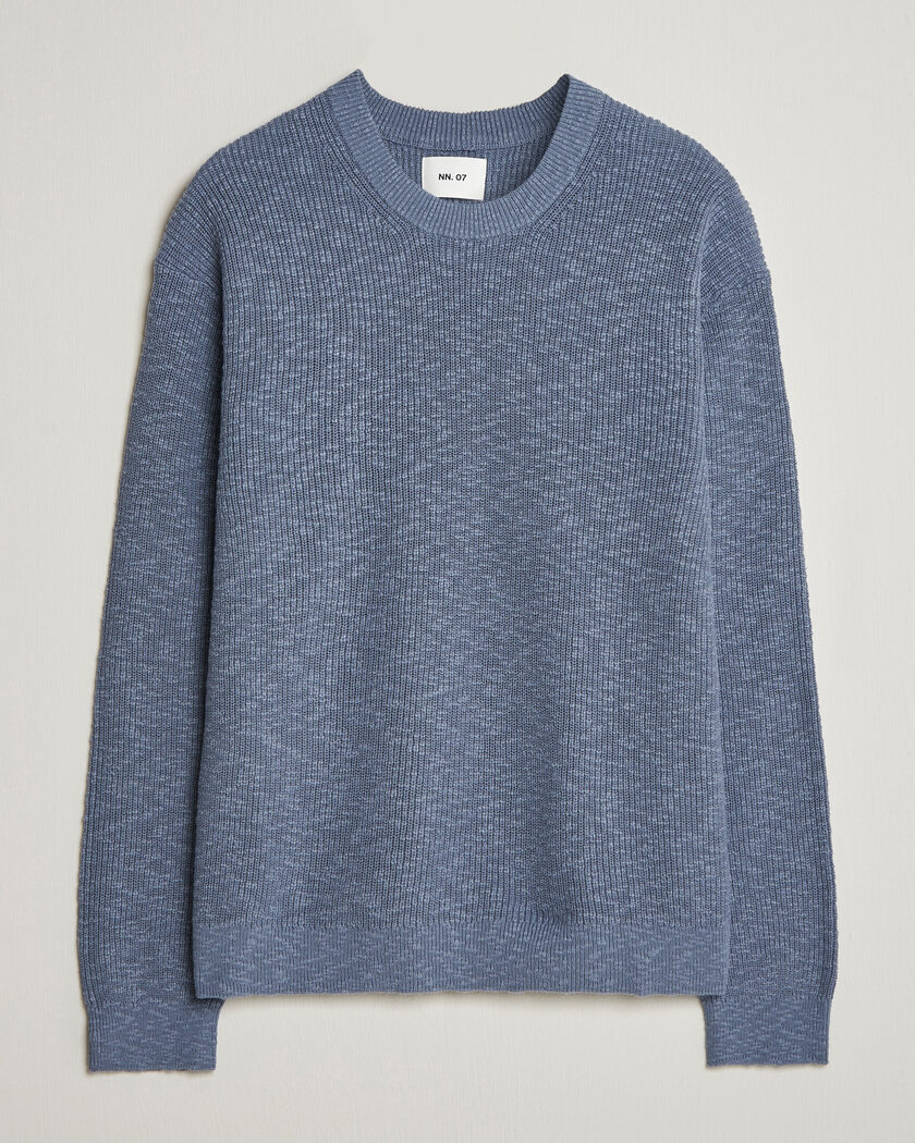 NN07 Russell Cotton Knitted Sweater Stone Blue – Blu