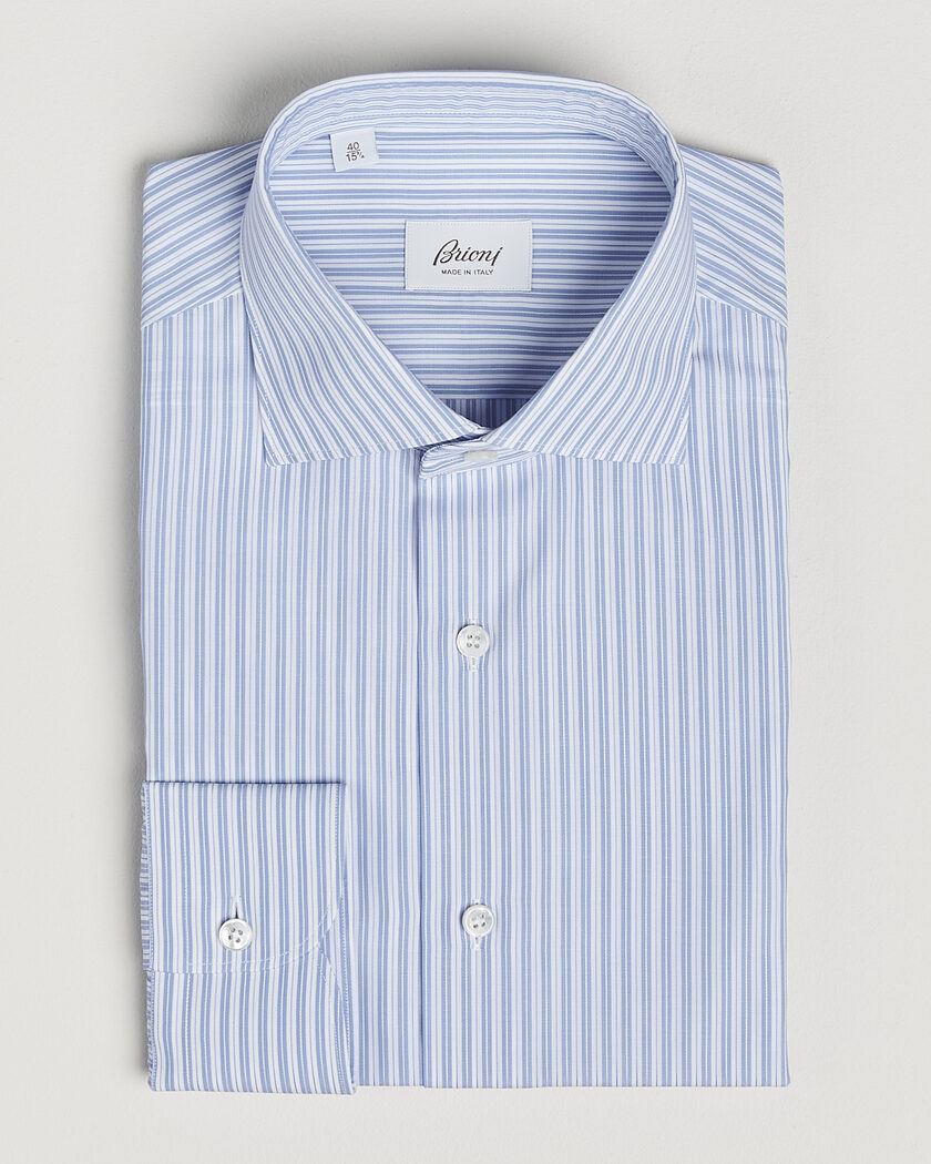 Brioni Poplin Cotton Dress Shirt Light Blue Stripe – Blu