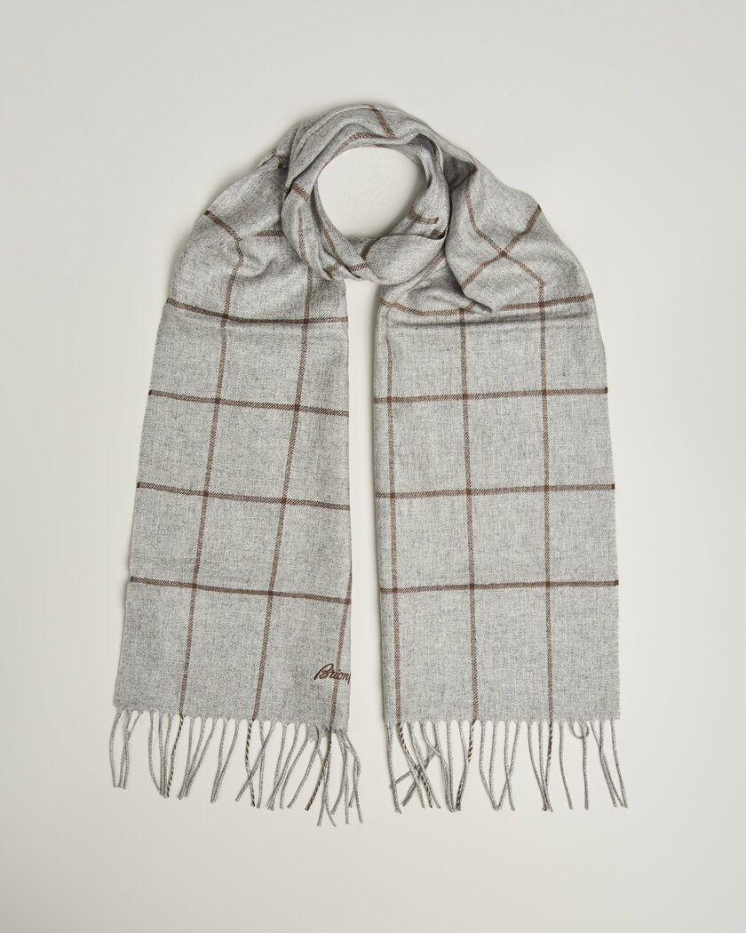 Brioni Cashmere Scarf Grey Check – Grigio