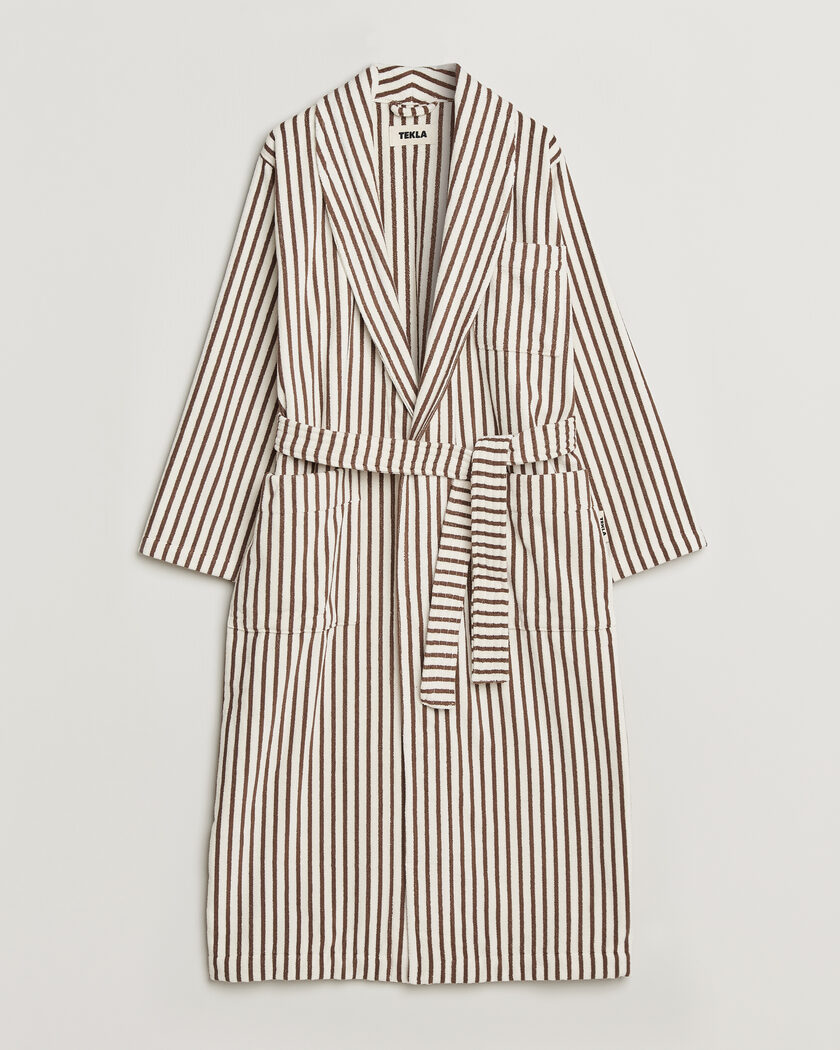 Tekla Organic Terry Classic Bathrobe Kodiak Stripes – Bianco