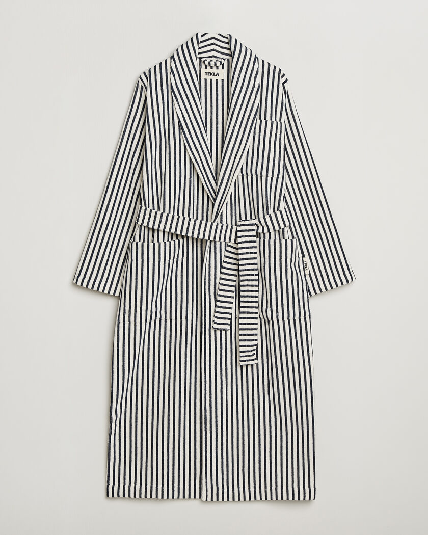 Tekla Organic Terry Classic Bathrobe Sailor Stripes – Bianco